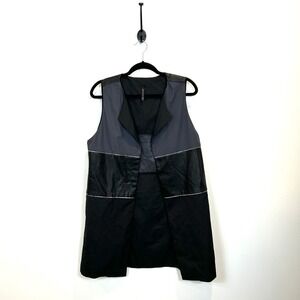NWT‎ IC By Connie K Faux Leather Longline Vest Open Front Black